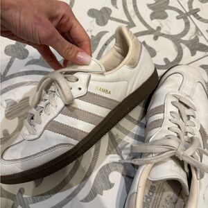 Adidas Samba White and Tan Sneakers